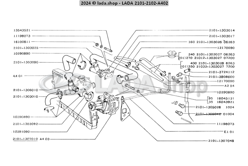 Original LADA 2101-1303010-86, Ensemble de tuyaux de refroidissement 2101 (radiateur de cuivre)