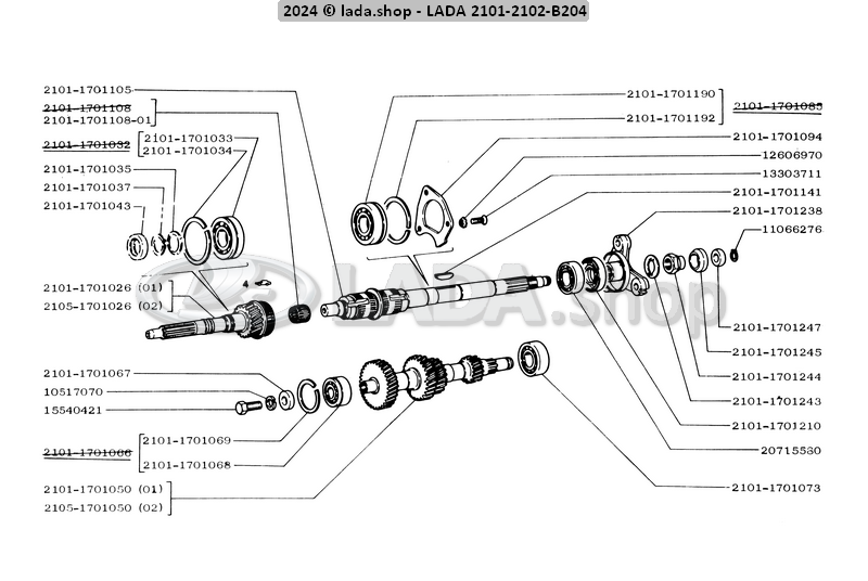Original LADA 2101-1701068-01, Rolamento intermediario do eixo