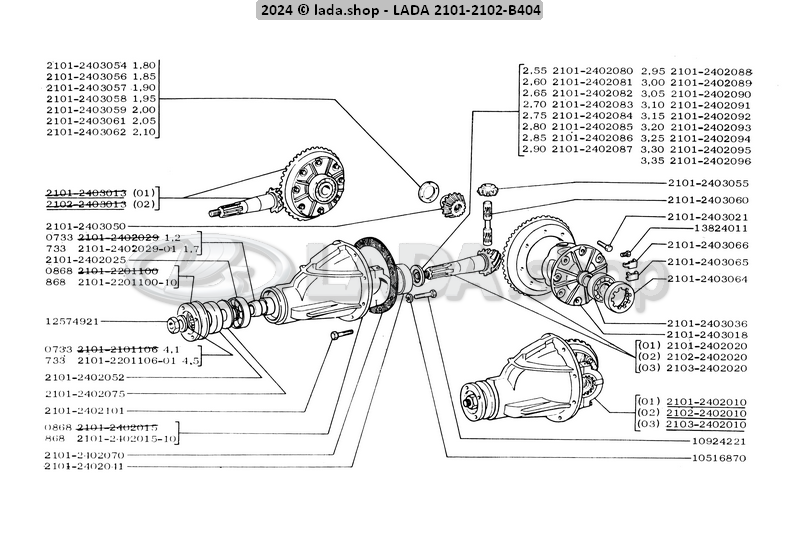 Original LADA 2103-2402010, Differential Hinterachse komplett 41/10