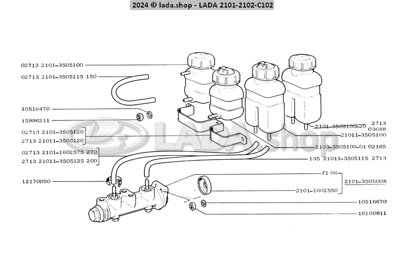 Original LADA 2103-3505096-11, Depósito del cilindro freno con mangueras