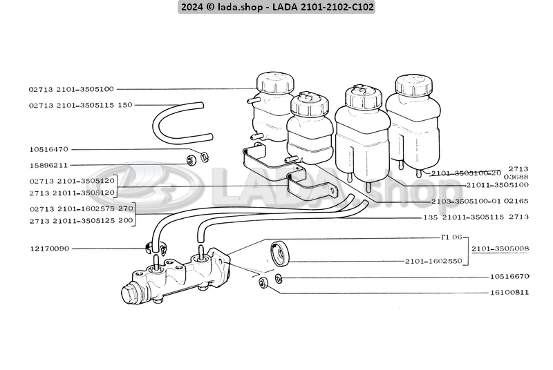 Original LADA 2103-3505096-11, Master remcilinder reservoir met slangen