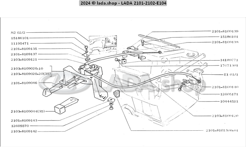 Original LADA 2103-8109121, Stuurkabel. luchtinlaat flap
