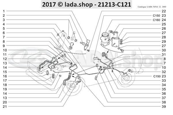Original LADA 2121-3506061-10, Mangueira de travão dianteira curta LADA Niva 4x4