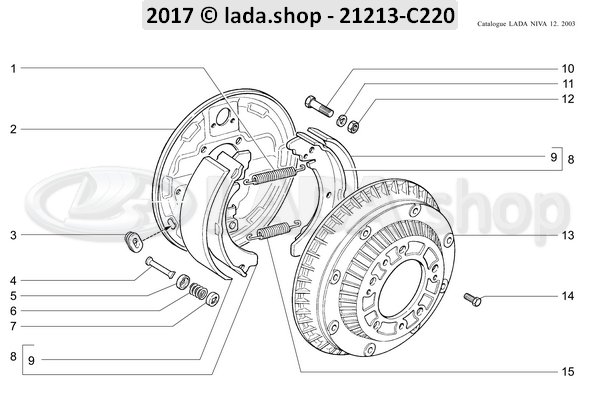 Original LADA 2101-3502090-86, Set brake shoe (4) 2101-7 and Niva 4x4