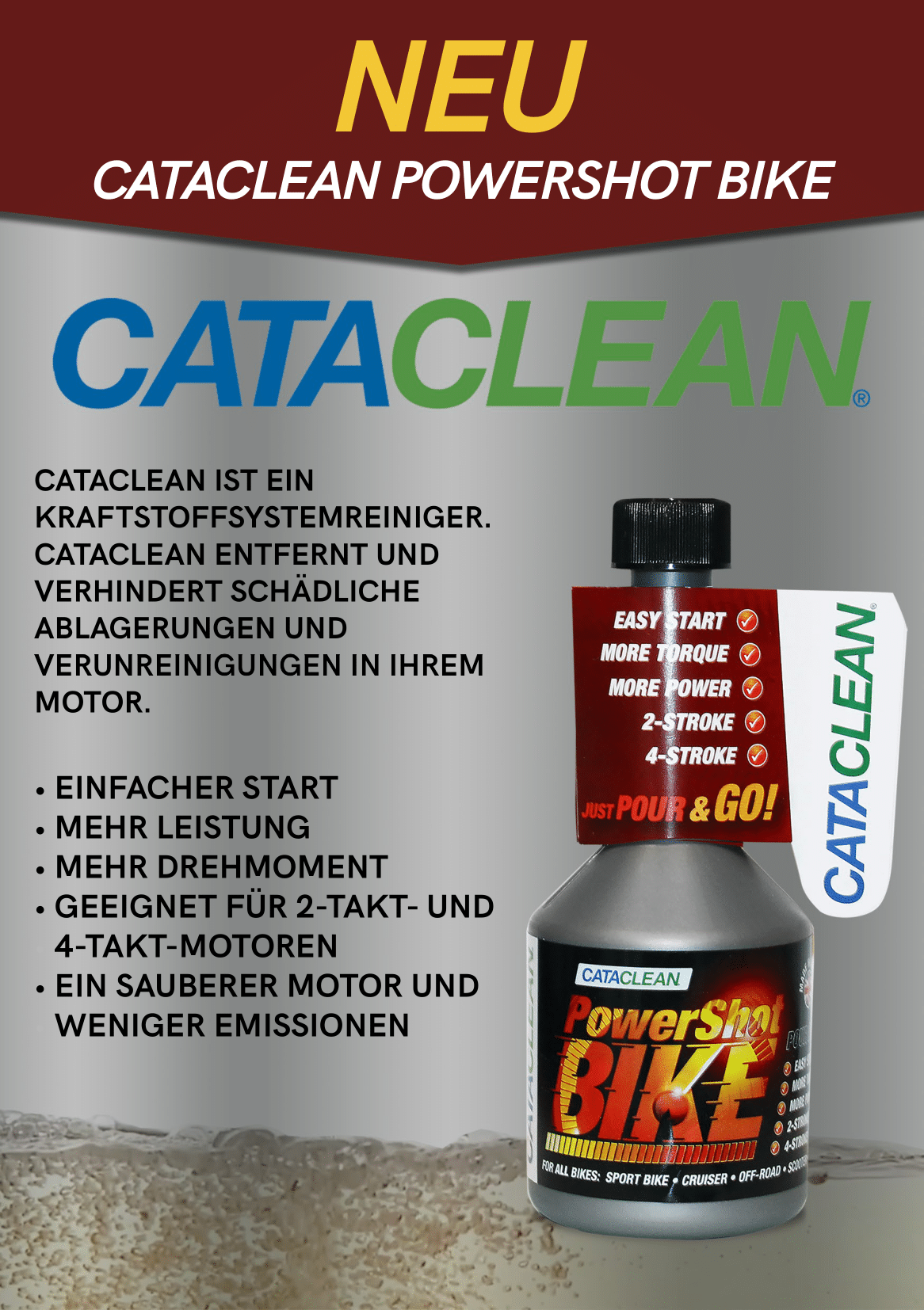 CATACLEAN PowerShot BIKE is a fuel and exhaust system cleaner