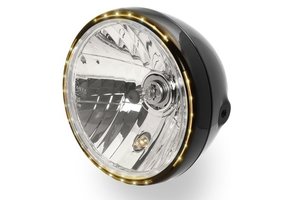 7" Scheinwerfer schwarz seitlich montiert mit LED-Ring für Standlicht