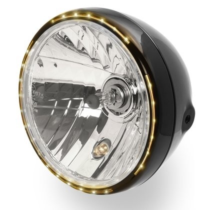 7 "Koplamp zwart sidemount met LED-ring voor parkeerlicht