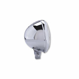 SHIN YO 5 3/4 Bates Style headlight, chrome, high beam indicator blue, H4 12V 60/55W, embossed glass, with side lights, lower mounting. E-call