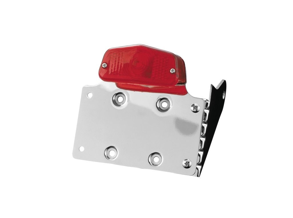 Highway Hawk Taillight "Lucas" with Universal license plate holder on the side - chrome
