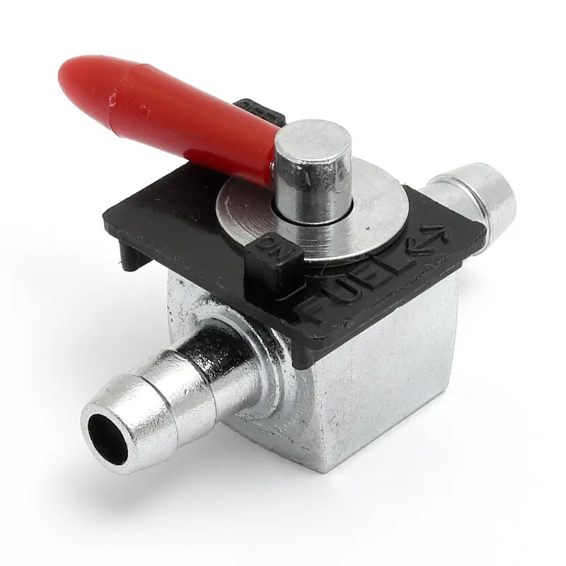 Mini petrol tap with straight outlet for 5/16" fuel lines.