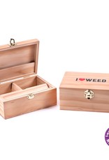 WOODEN ROLLING BOX - I LOVE WEED - LARGE