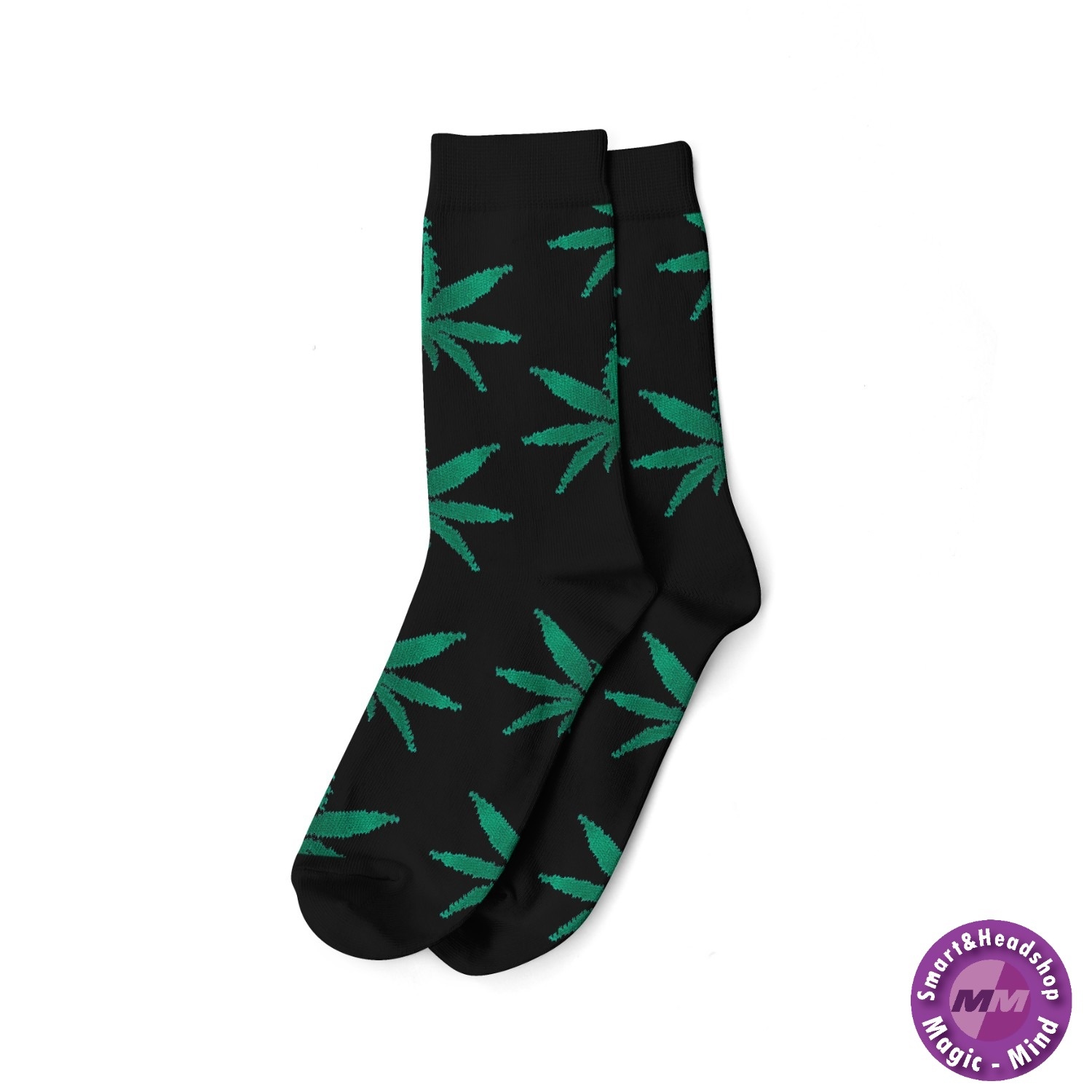 Cannabis LONG SOCKS-MEN'S SIZE(40-45)-BLACK/GREEN