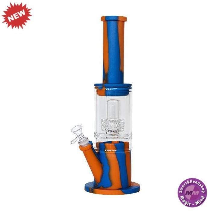 Silicone Bong Silicone Waterpipe Glass Part + Perculator Red + Blue 38cm