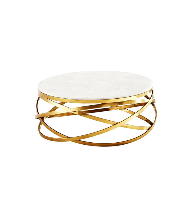 Salontafel Mila rond  Goud, Wit (Marmer Look) 100x100x42cm