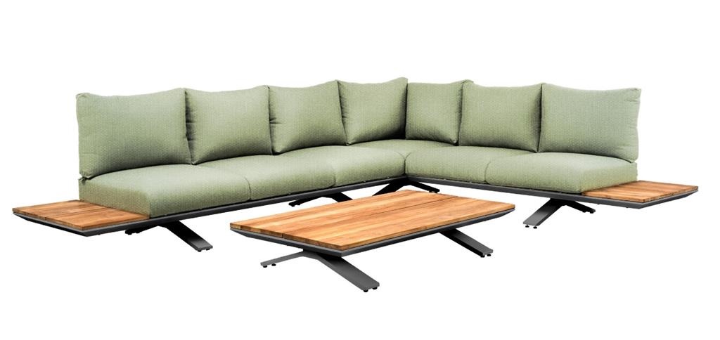 SUNS tuinmeubelen Stockholm loungeset | Soft green mixed weave | Opstelling 3