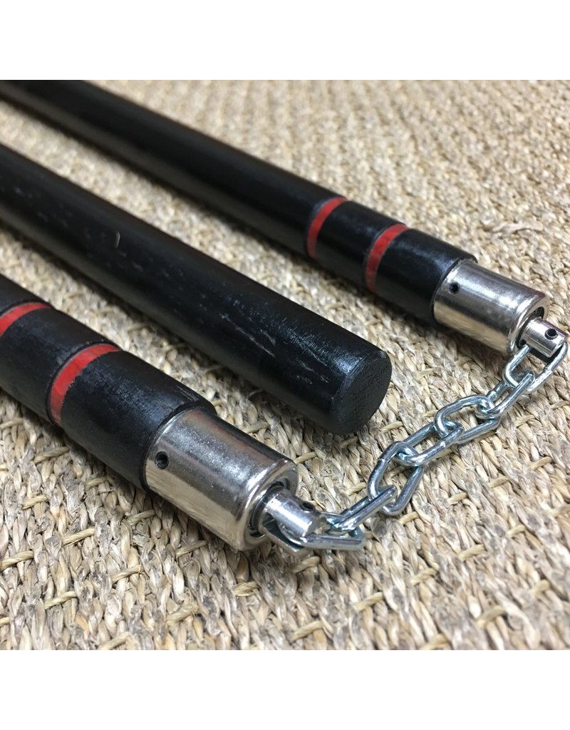 Black Three section Staff is made from Oak with Chains Enso Martial