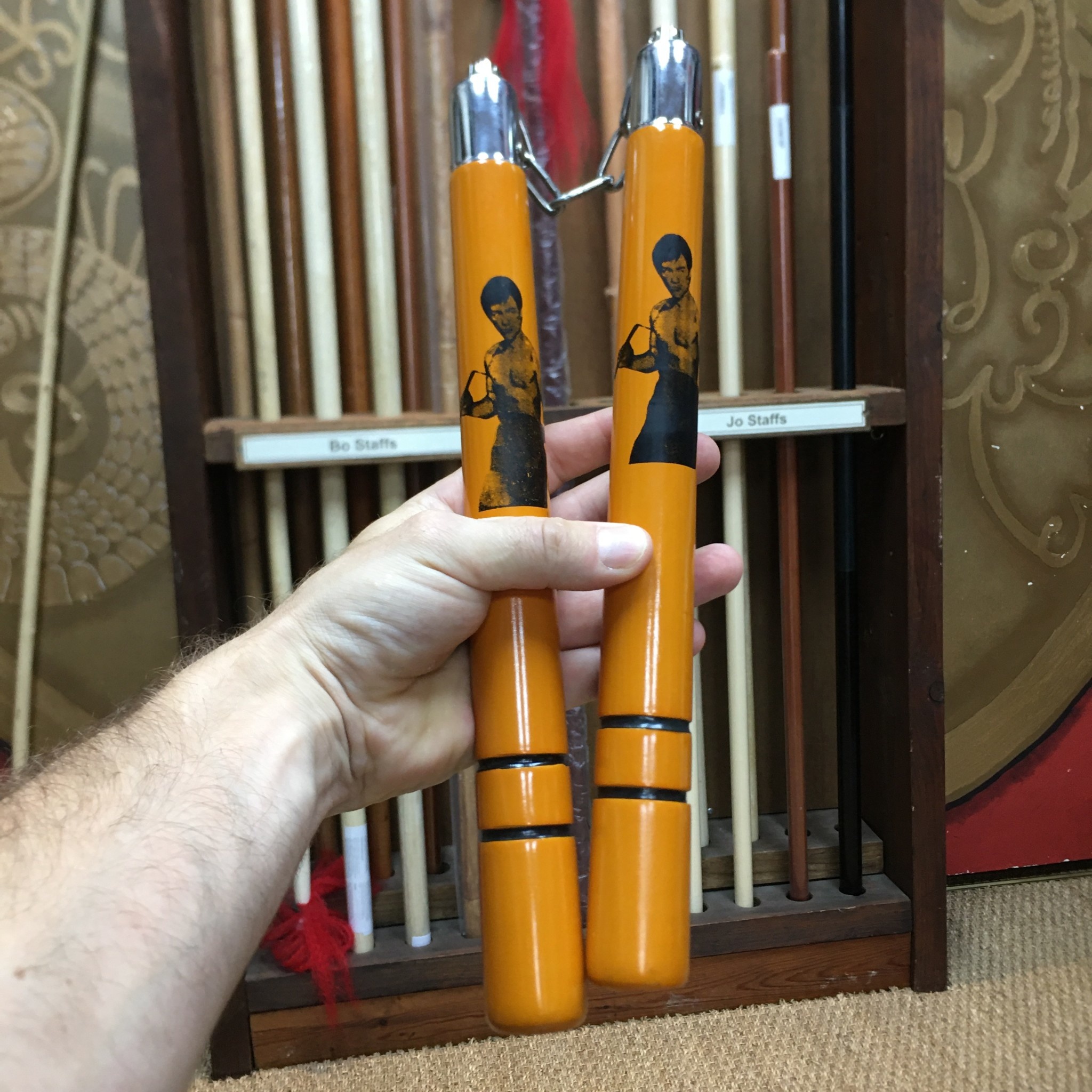 Yellow Bruce Lee Nunchaku with 2 Grooves from Game of Death - Enso Martial  Arts Shop Bristol
