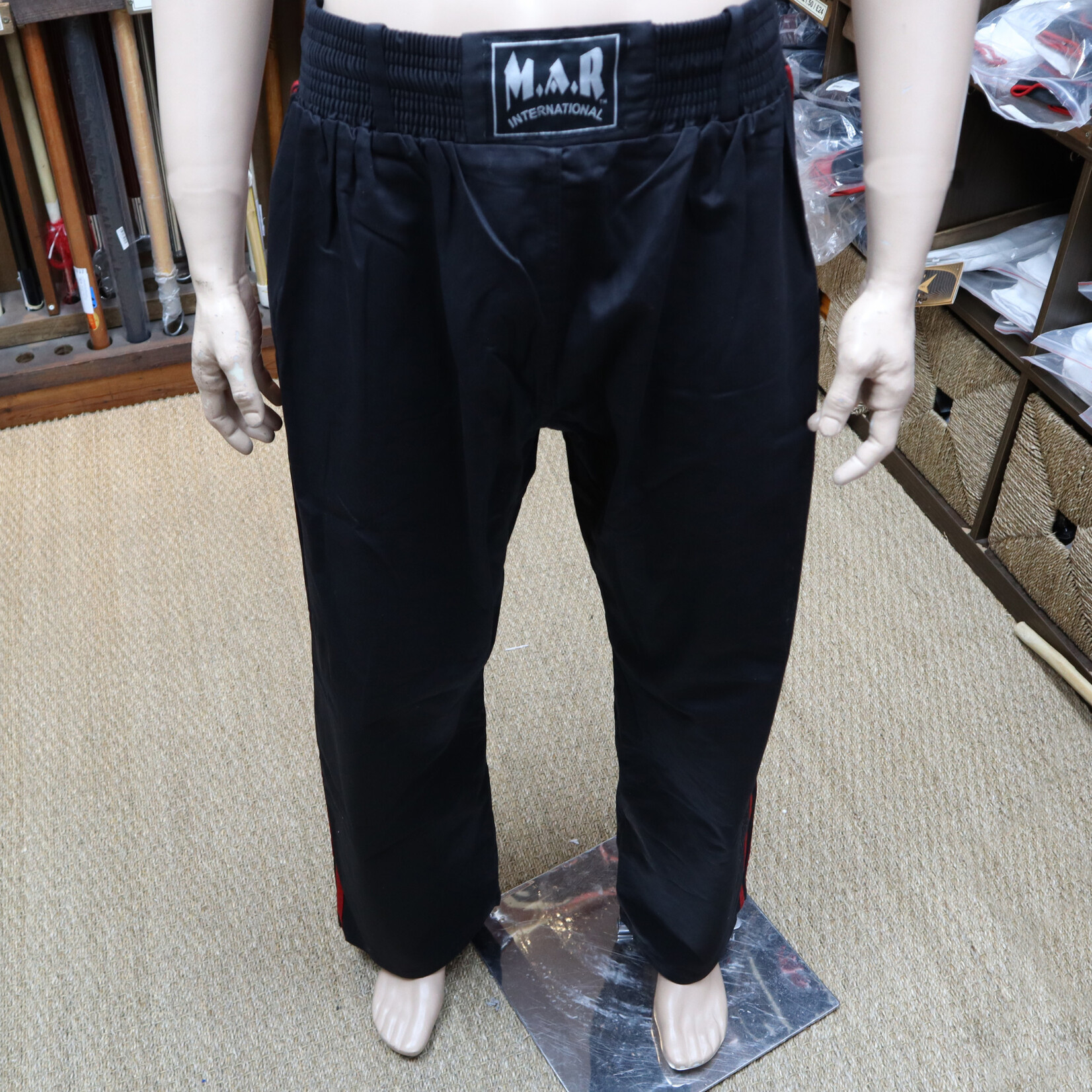 Black Kickboxing Trousers Cotton with Red Stripes