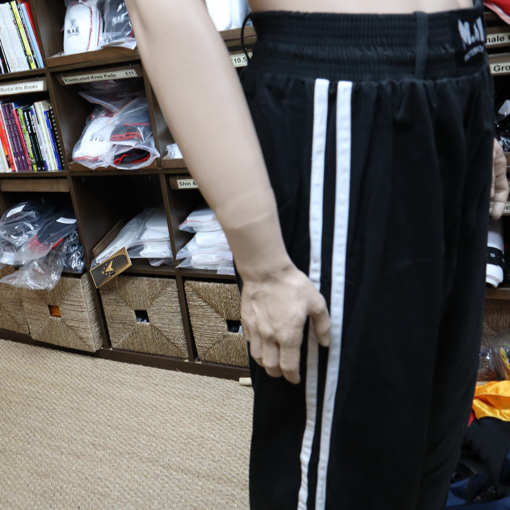 Black Kickboxing Trousers Cotton White Stripes