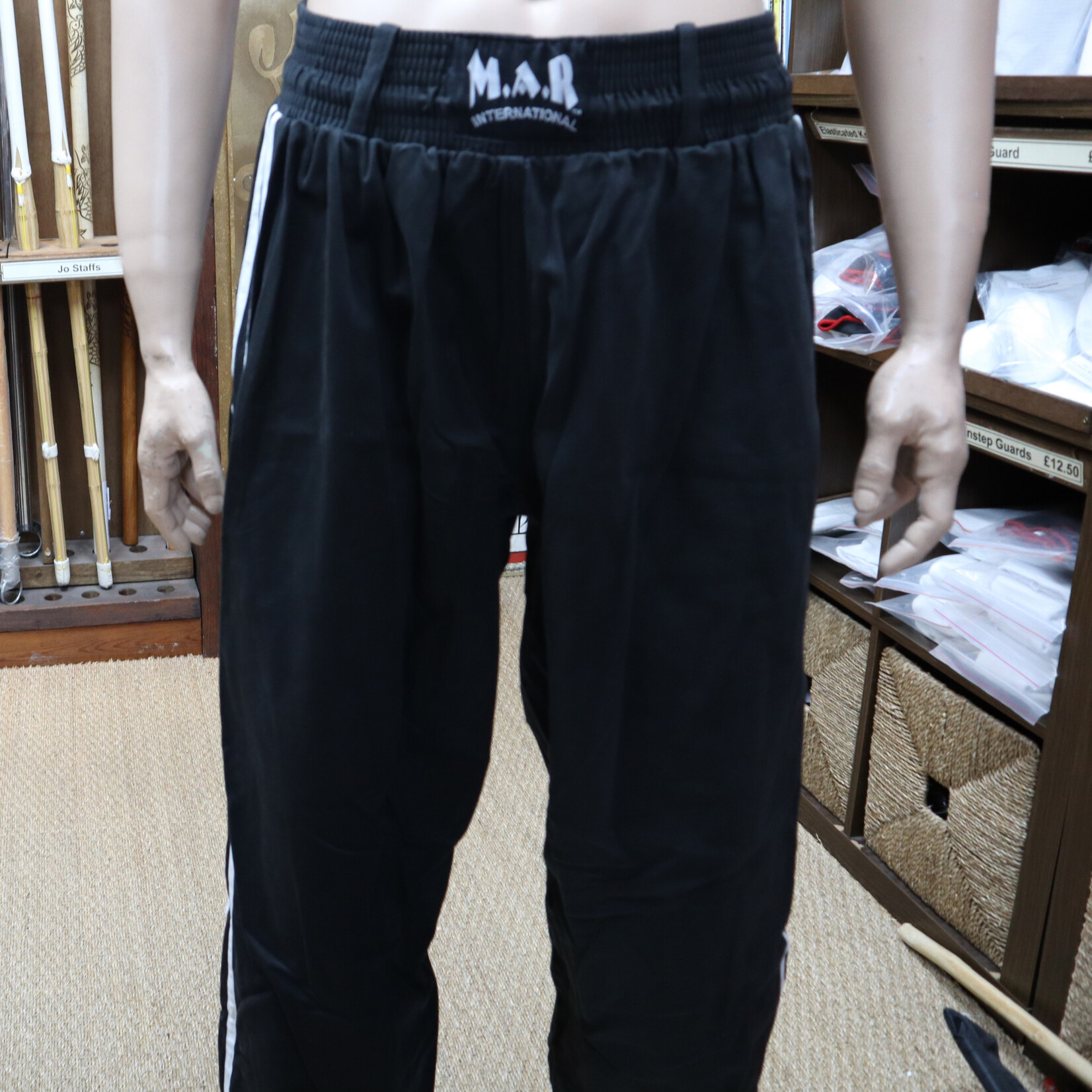 Black Kickboxing Trousers Cotton White Stripes
