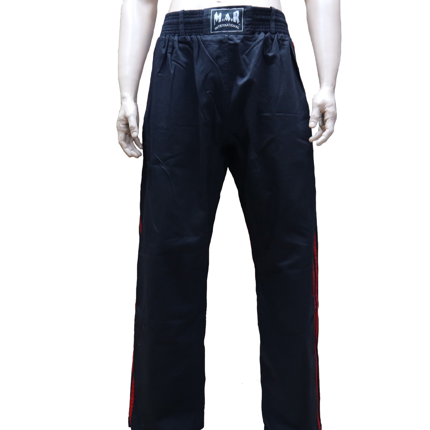 black kickboxing trousers cotton with red stripes