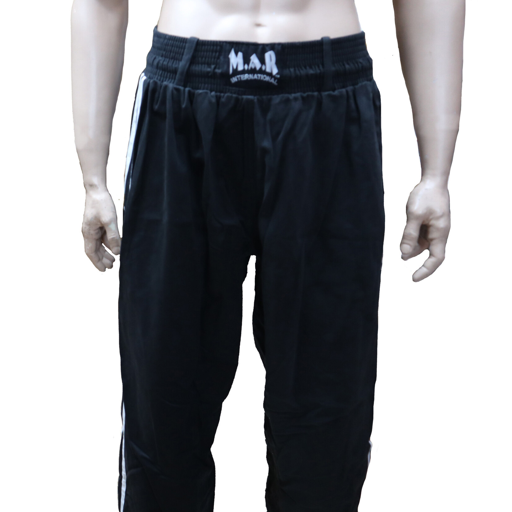 Black Kickboxing Trousers Satin with White Stripes