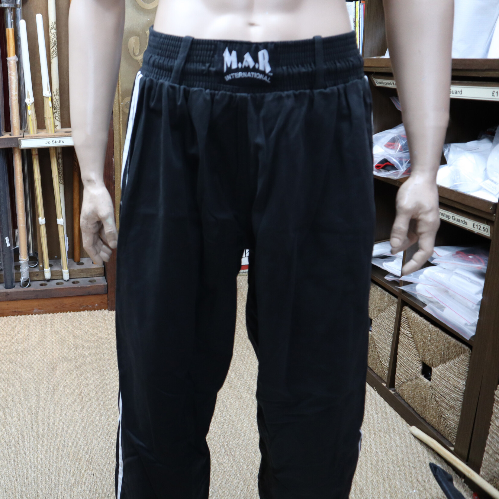 Black Kickboxing Trousers Satin with White Stripes
