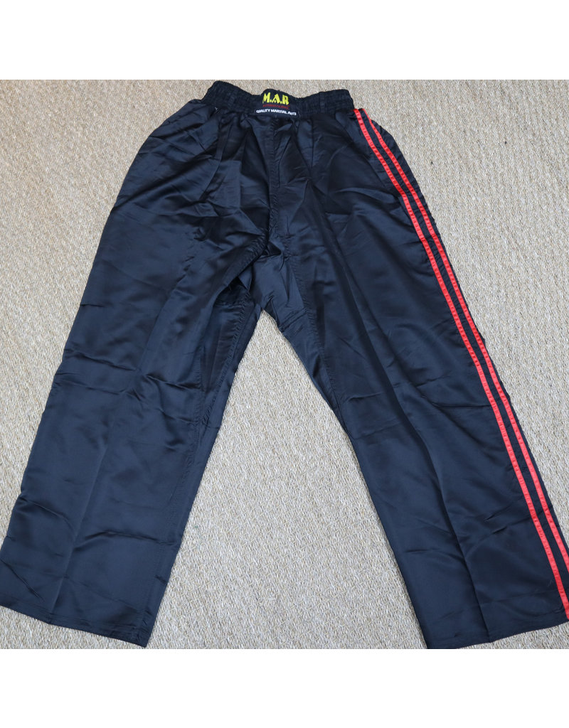 Black Kickboxing Trousers Satin with Red Stripes - Enso Martial Arts ...