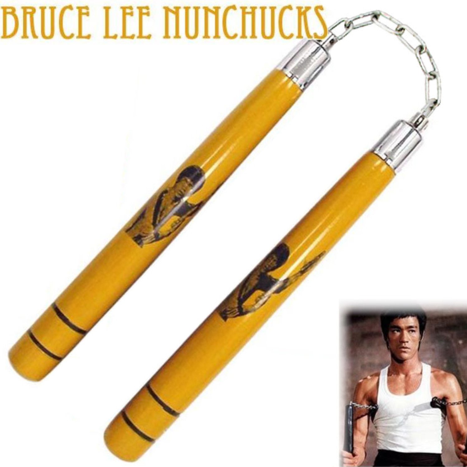 Yellow Bruce Lee Nunchaku with 2 Grooves from Game of Death - Enso Martial  Arts Shop Bristol