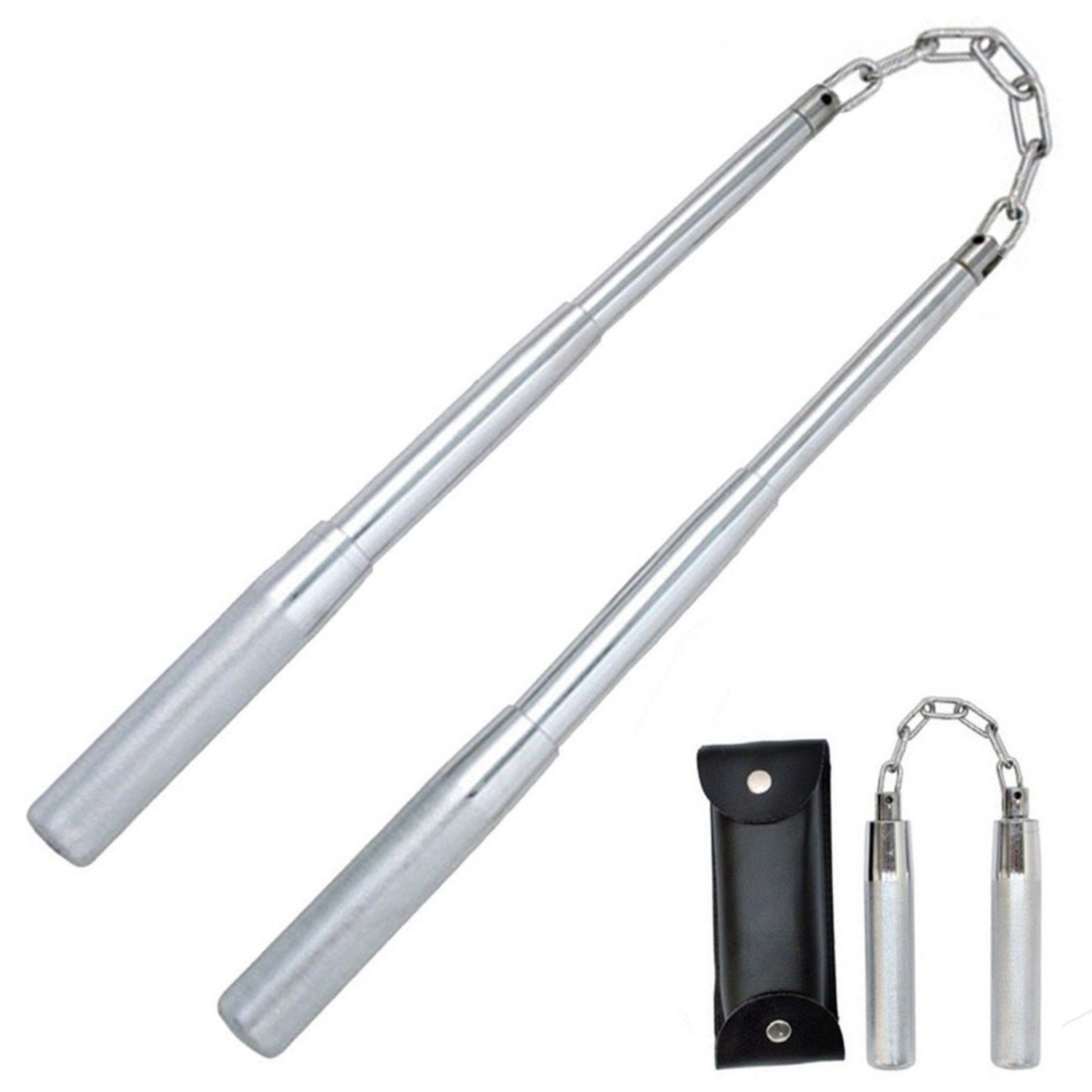 Chrome telescopic Nunchaku with metal Chain and Carry Case - Enso