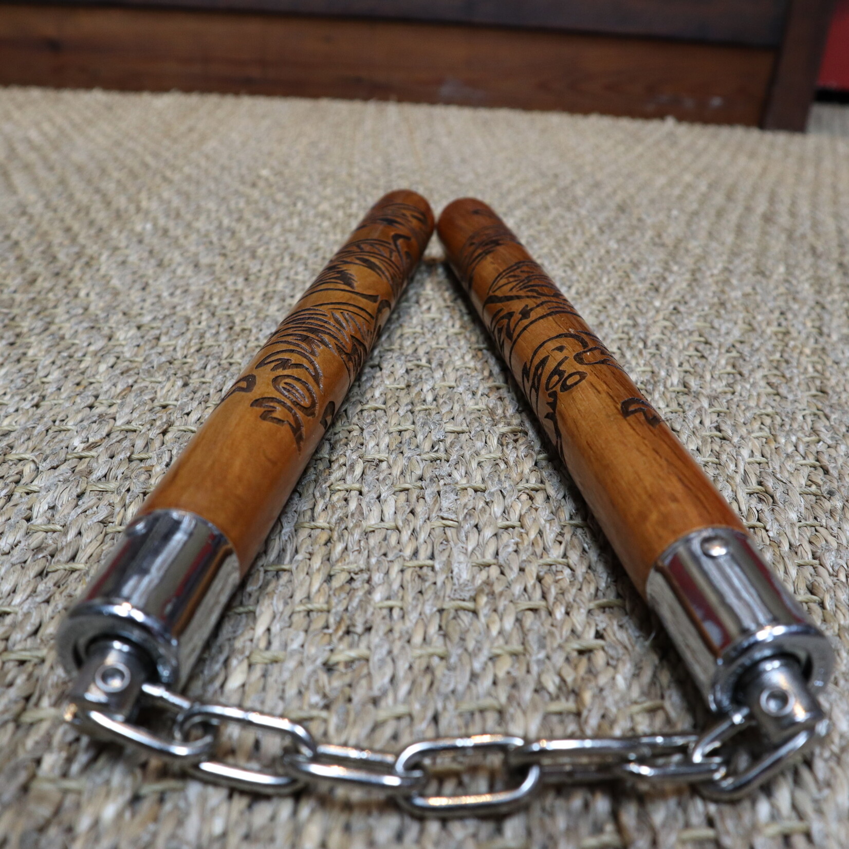 Red Oak Carved Dragon Nunchaku