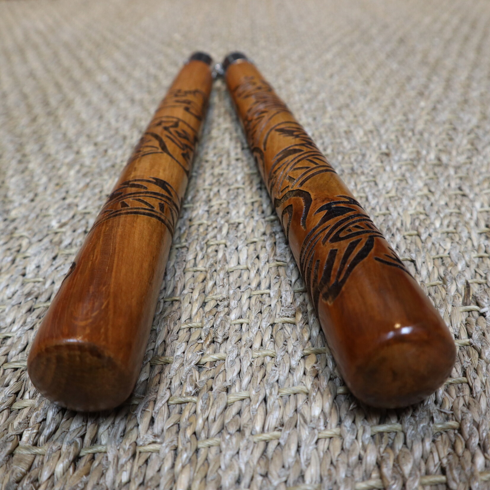 Red Oak Carved Dragon Nunchaku