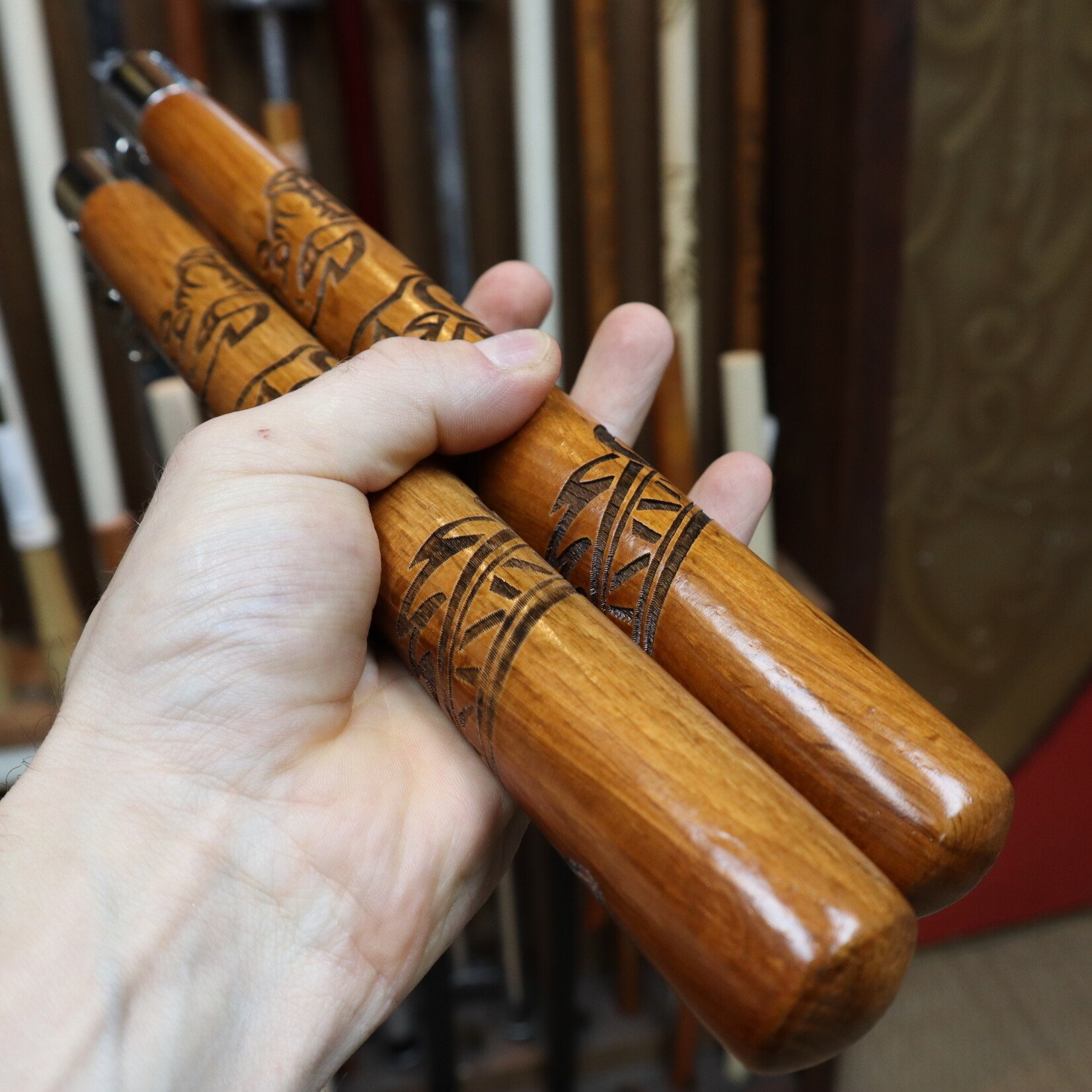 Red Oak Carved Dragon Nunchaku