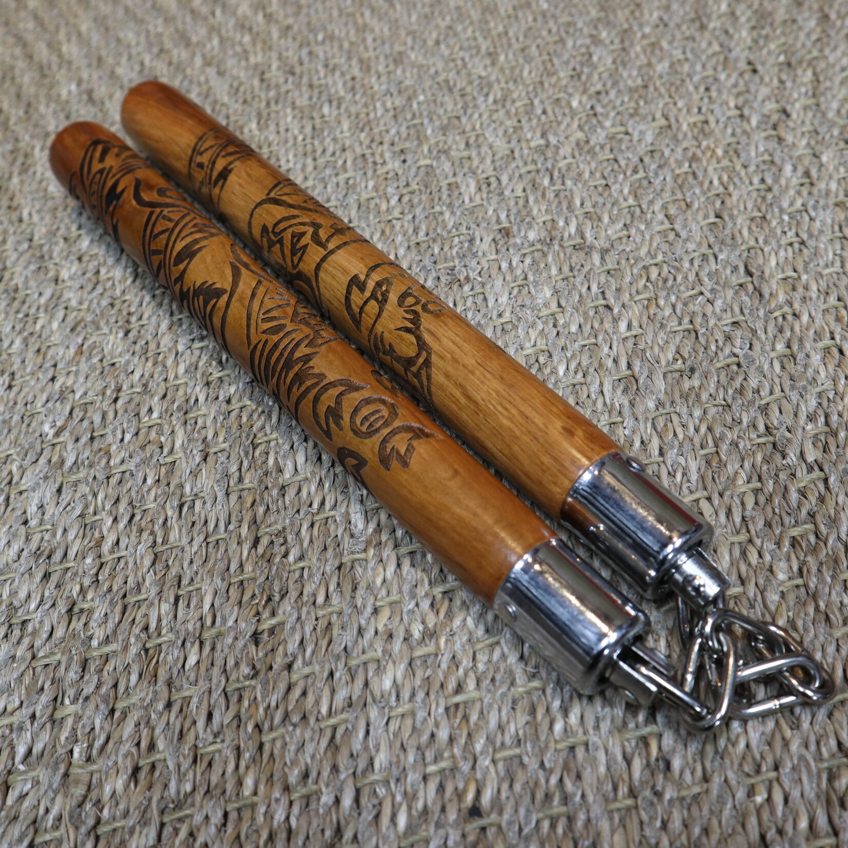 Red Oak Carved Dragon Nunchaku