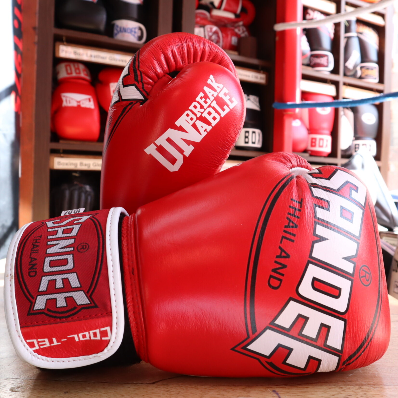 Sandee Boxing Gloves Leather Cool Tec design in Red White Enso Martial Arts Shop Bristol