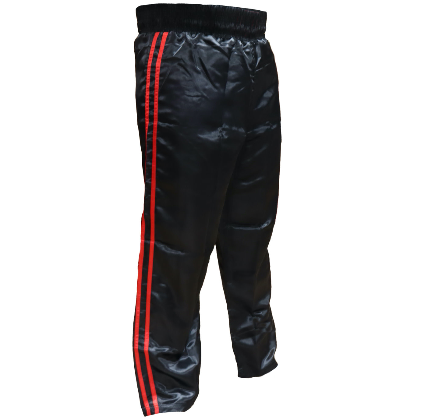 Black Kickboxing Trousers Satin with Red Stripes Enso Martial Arts