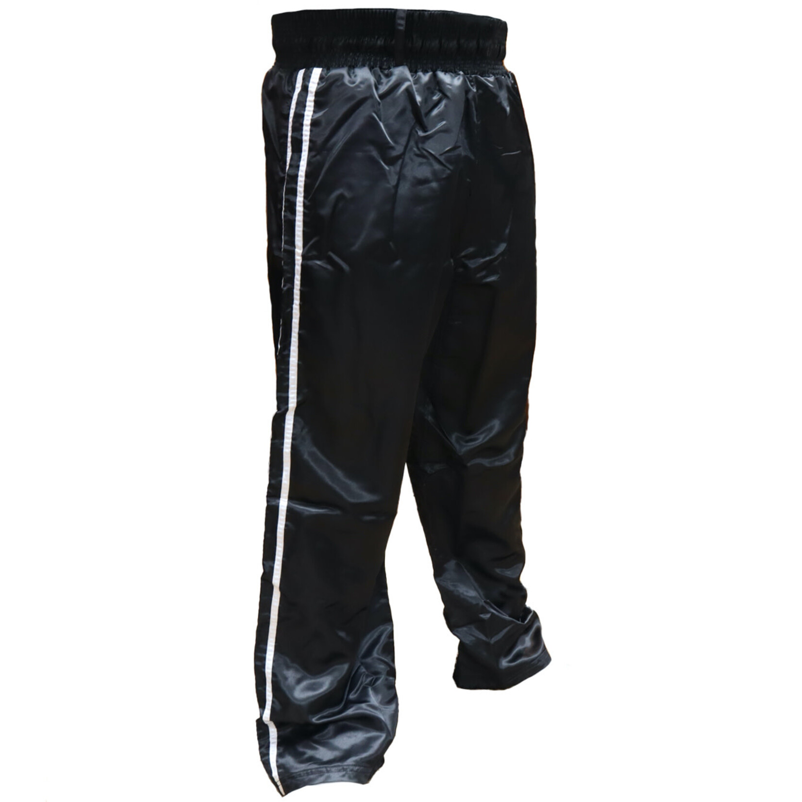 Black Kickboxing Trousers Satin with White Stripes