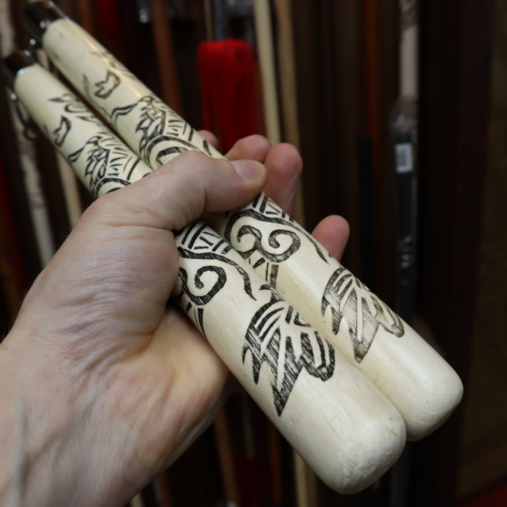 White Oak Carved Dragon Nunchaku