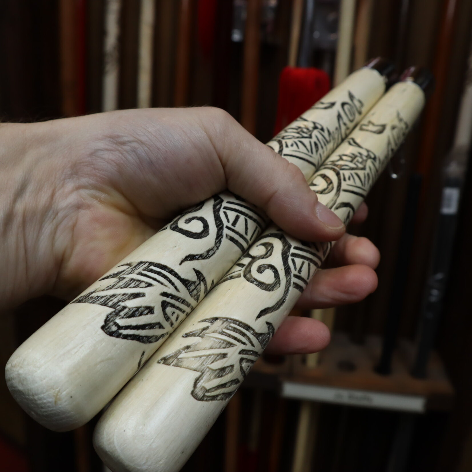 White Oak Carved Dragon Nunchaku
