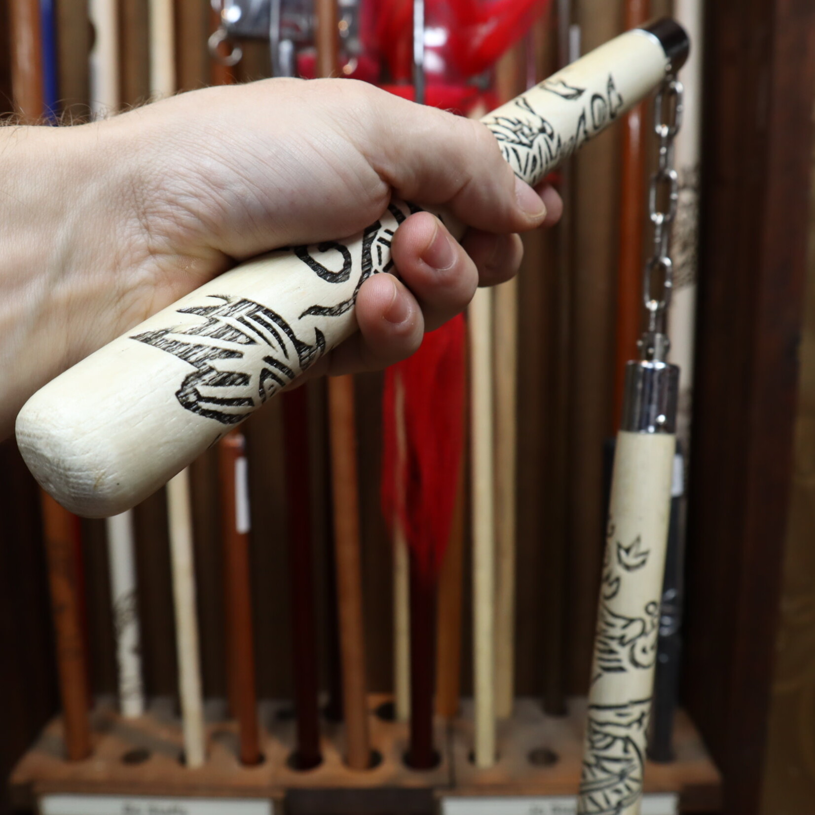 White Oak Carved Dragon Nunchaku