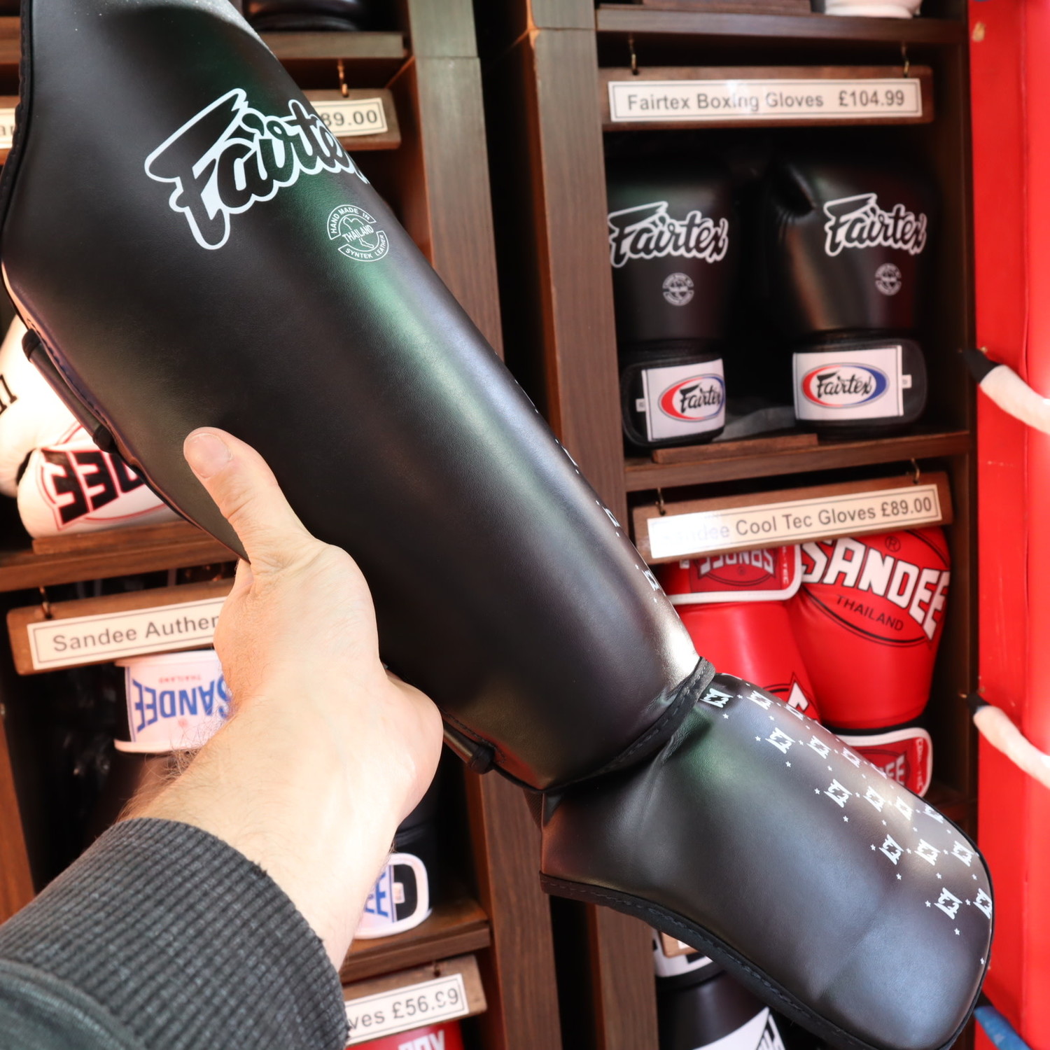 Fairtex Shin Guards Black for Thai Boxing Enso Martial Arts Shop Bristol