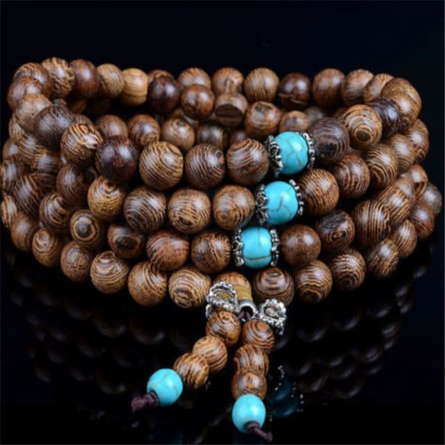 Stretchy Wood Mala - light brown, red and green | Mala Beads | Village Rock  Shop