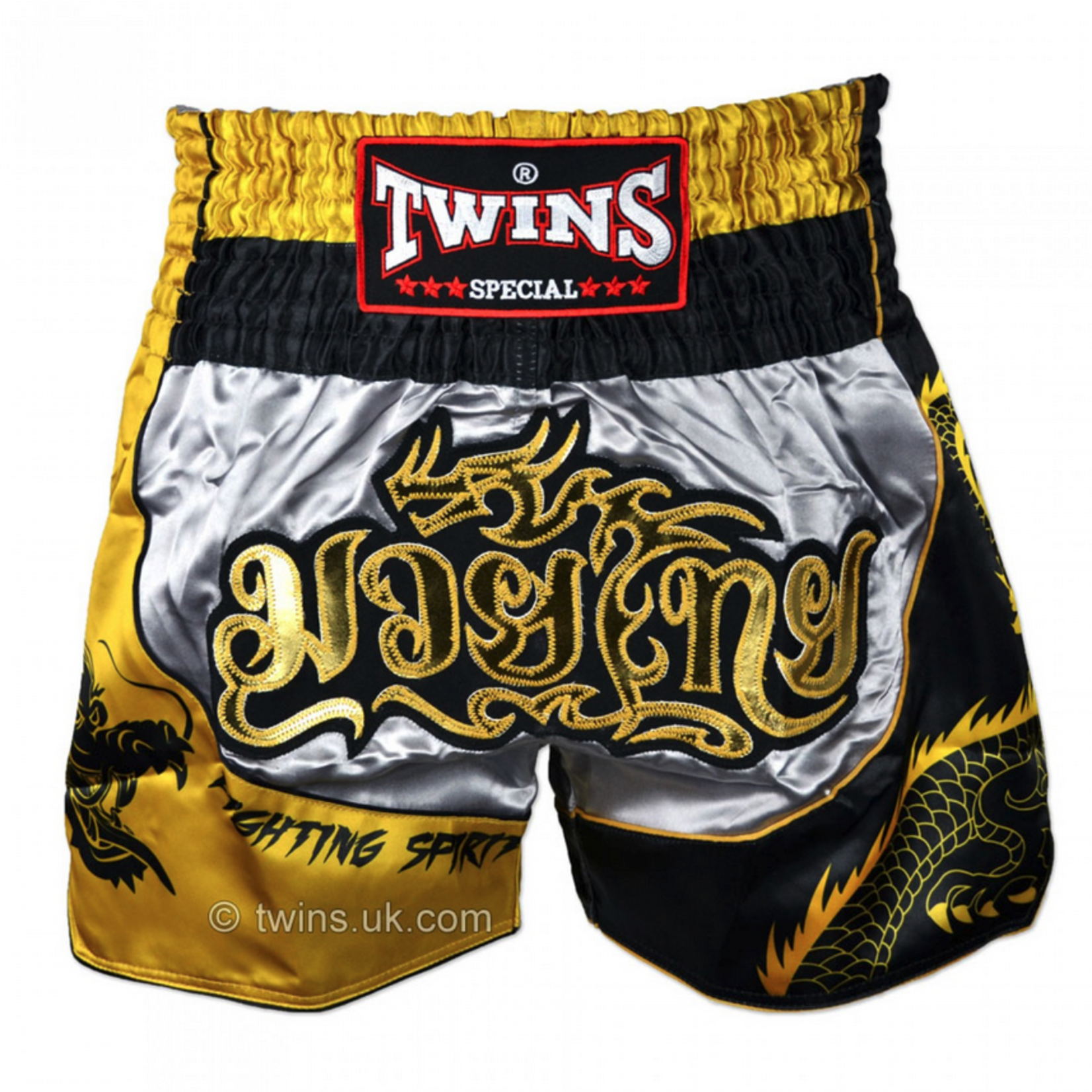 Twins Twins Thai Shorts Silver & Gold Dragon