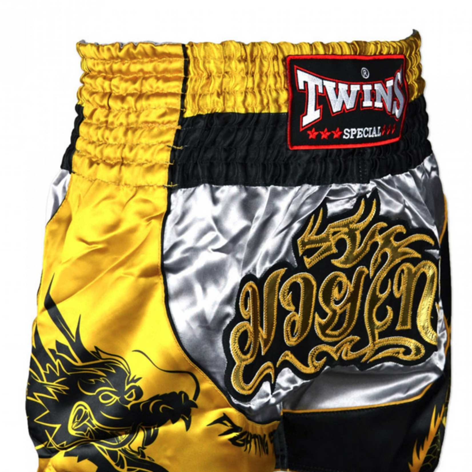 Twins Twins Thai Shorts Silver & Gold Dragon