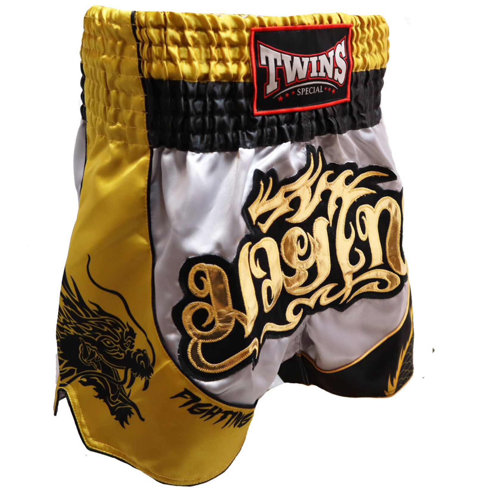 Twins Twins Thai Shorts Silver & Gold Dragon