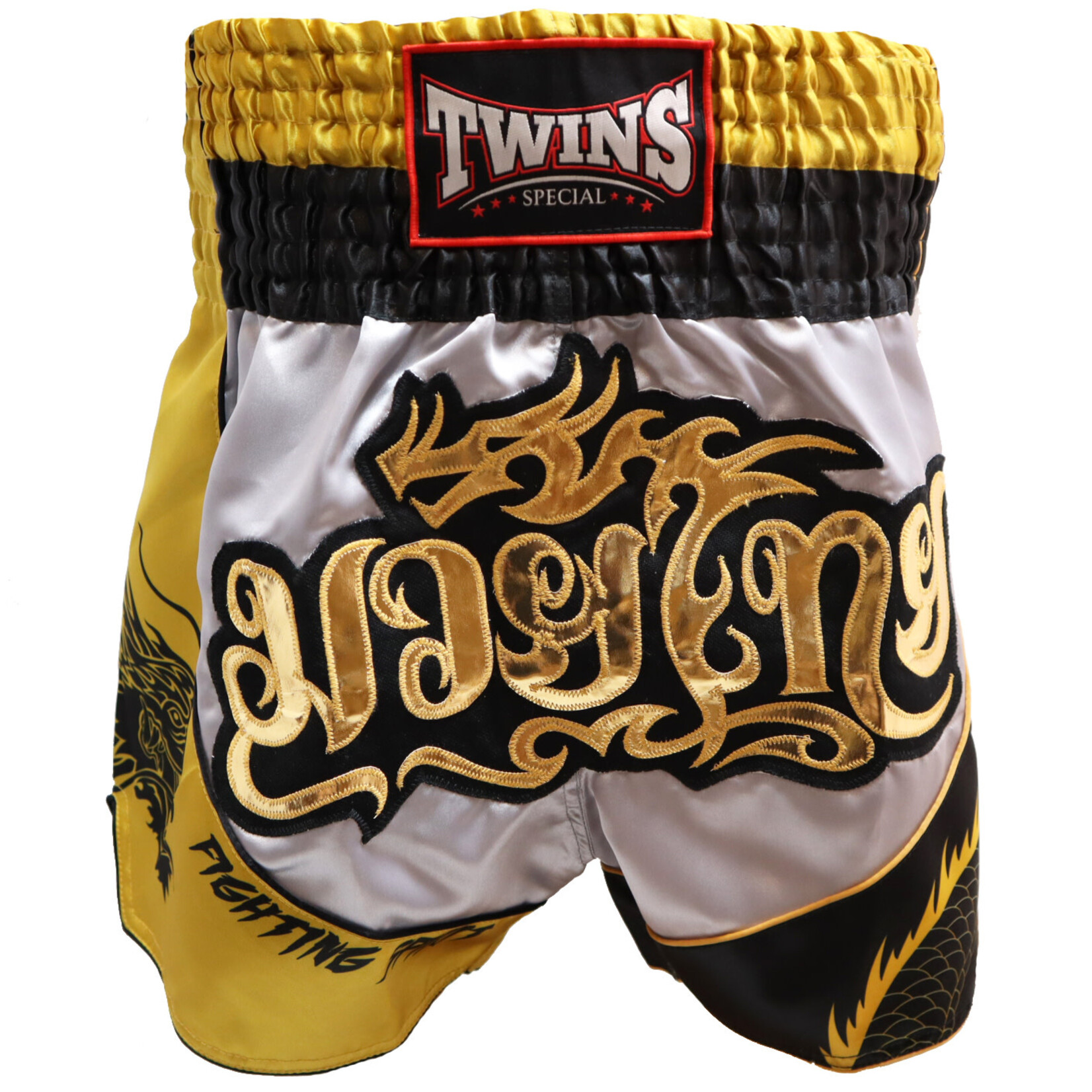 Twins Twins Thai Shorts Silver & Gold Dragon