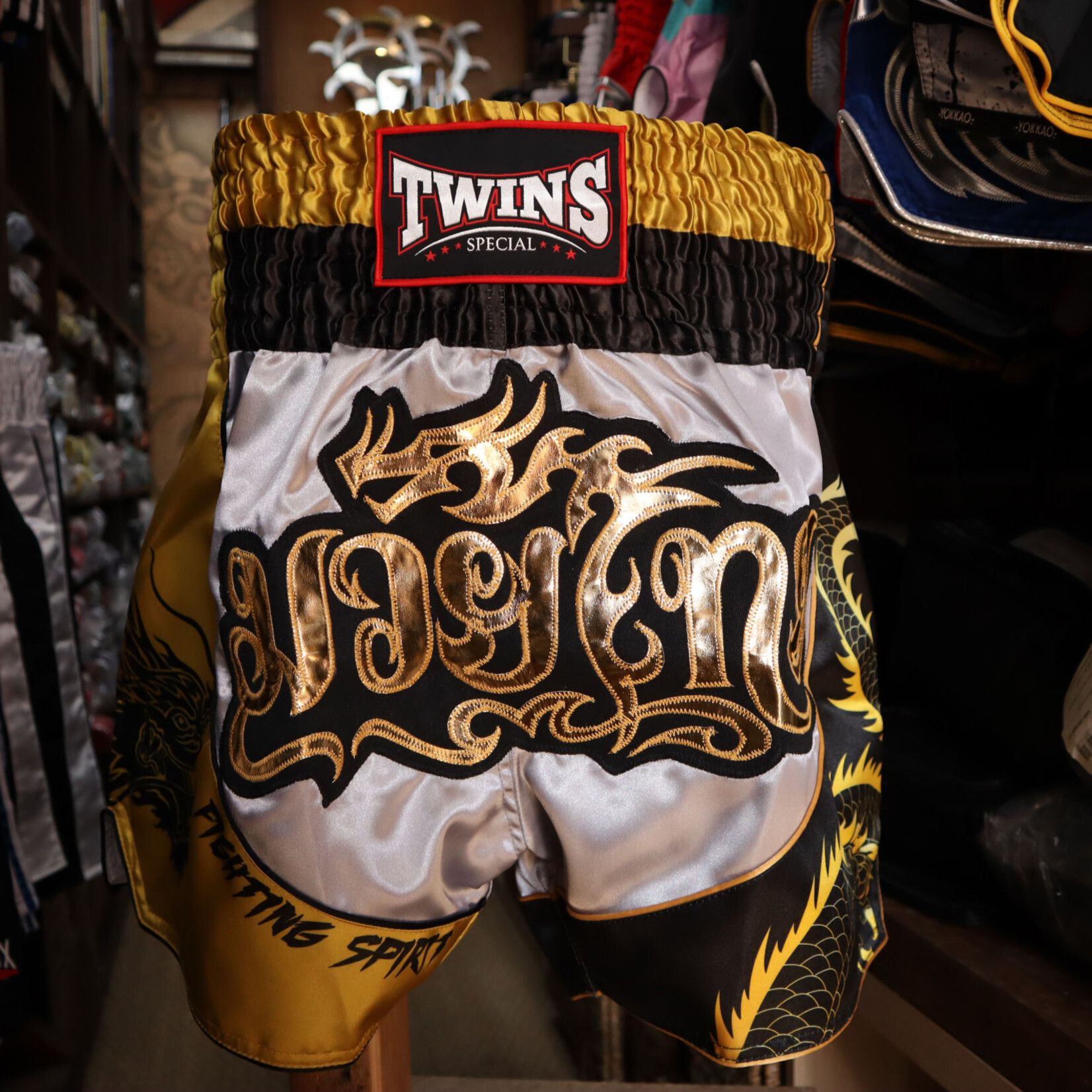 Twins Twins Thai Shorts Silver & Gold Dragon