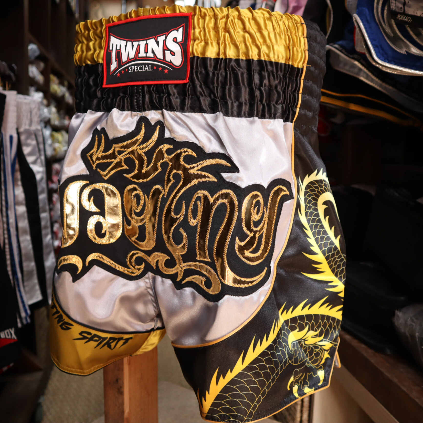 Twins Twins Thai Shorts Silver & Gold Dragon