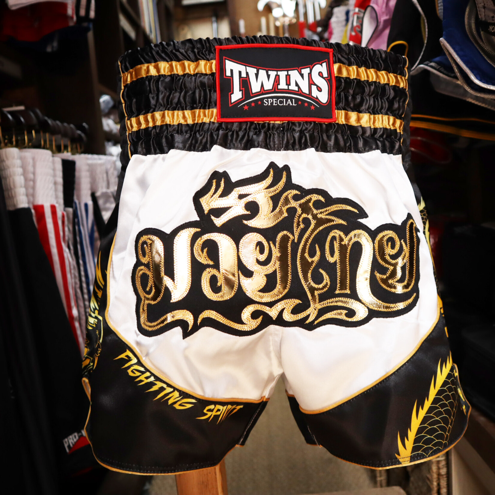 Twins Twins Thai Shorts White & Black Dragon