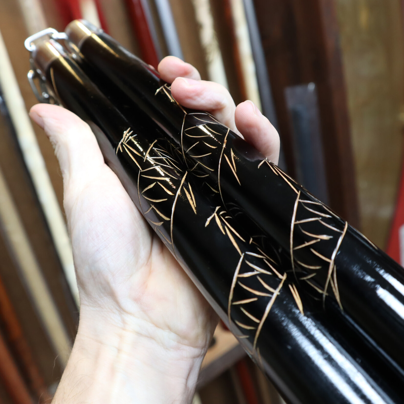 Black Oak Carved Dragon Nunchaku